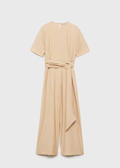 Straight-fit short-sleeved jumpsuit with belt — Ecru 7