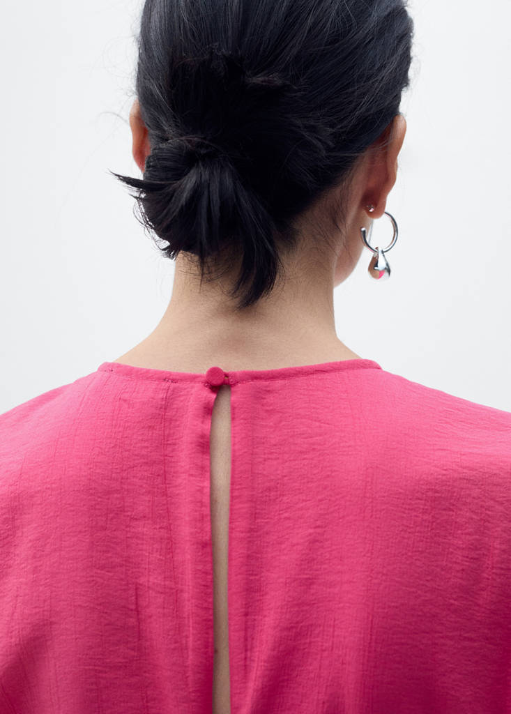 Straight-fit short-sleeved jumpsuit with belt — Fuchsia