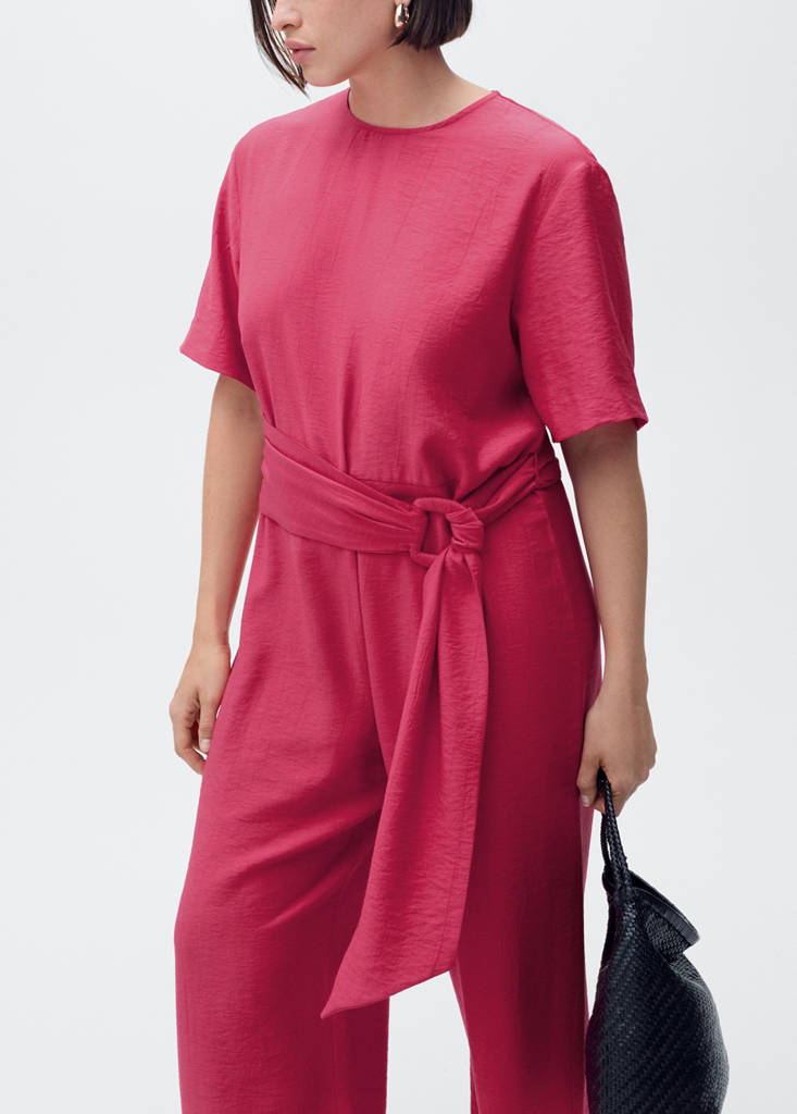 Straight-fit short-sleeved jumpsuit with belt — Fuchsia