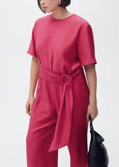 Straight-fit short-sleeved jumpsuit with belt — Fuchsia 9