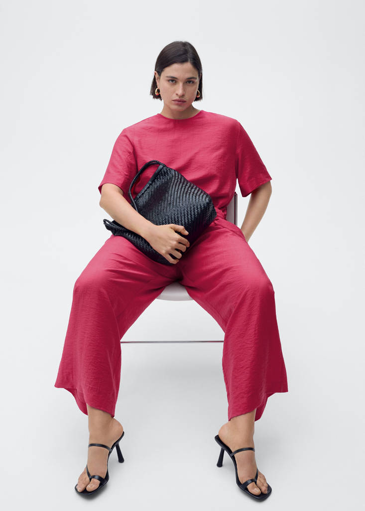 Straight-fit short-sleeved jumpsuit with belt — Fuchsia