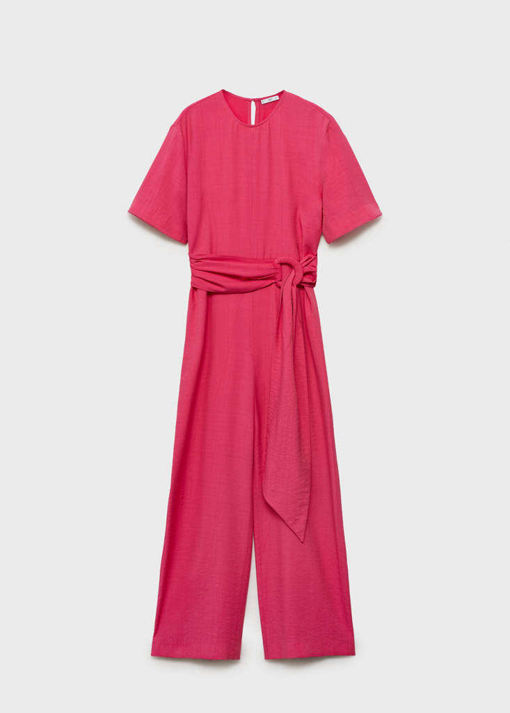 Straight-fit short-sleeved jumpsuit with belt — Fuchsia