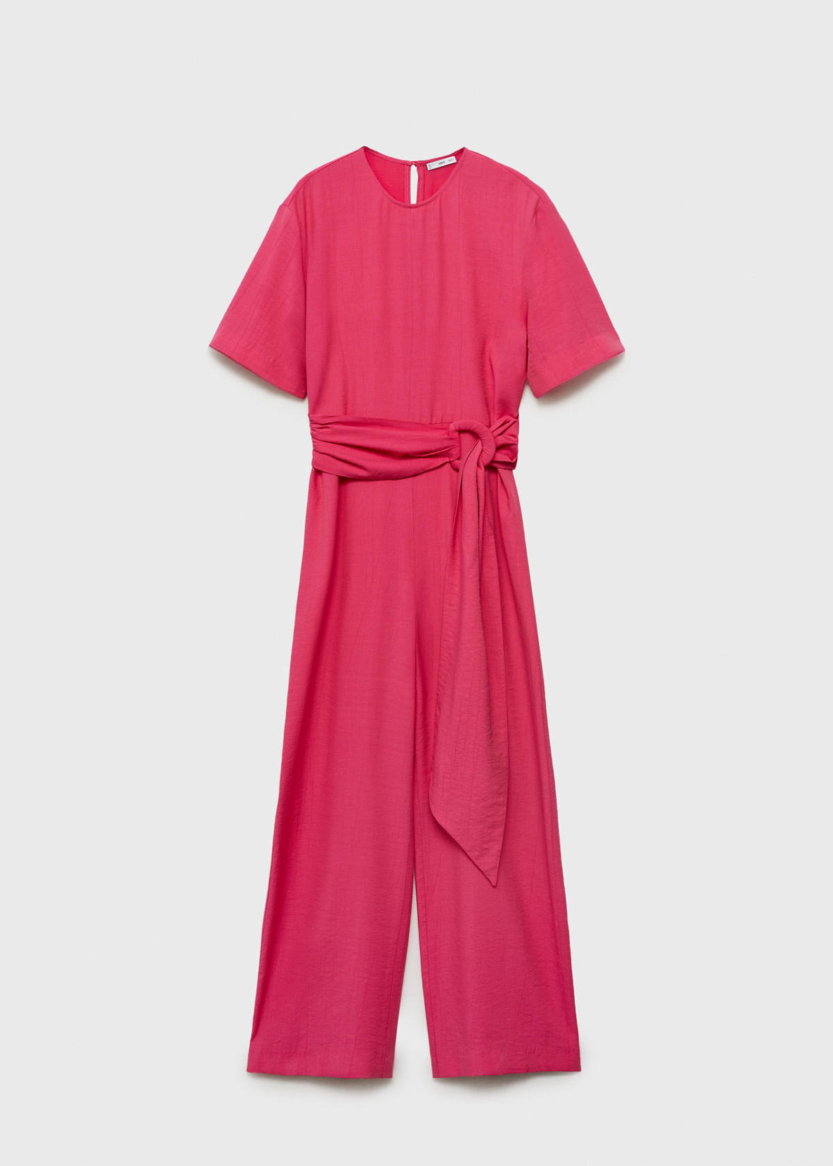Straight-fit short-sleeved jumpsuit with belt — Fuchsia