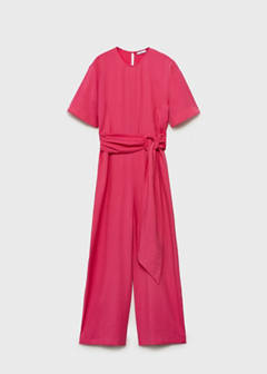 Straight-fit short-sleeved jumpsuit with belt — Fuchsia 10