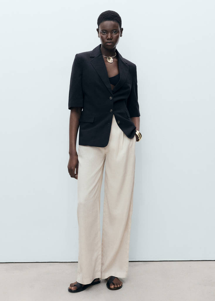 Linen trousers with tortoiseshell button — Light/Pastel Grey
