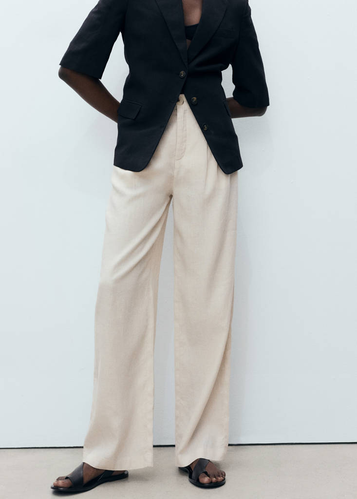 Linen trousers with tortoiseshell button — Light/Pastel Grey