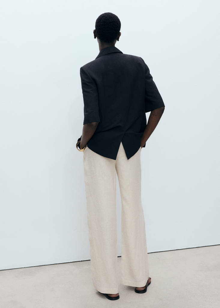 Linen trousers with tortoiseshell button — Light/Pastel Grey
