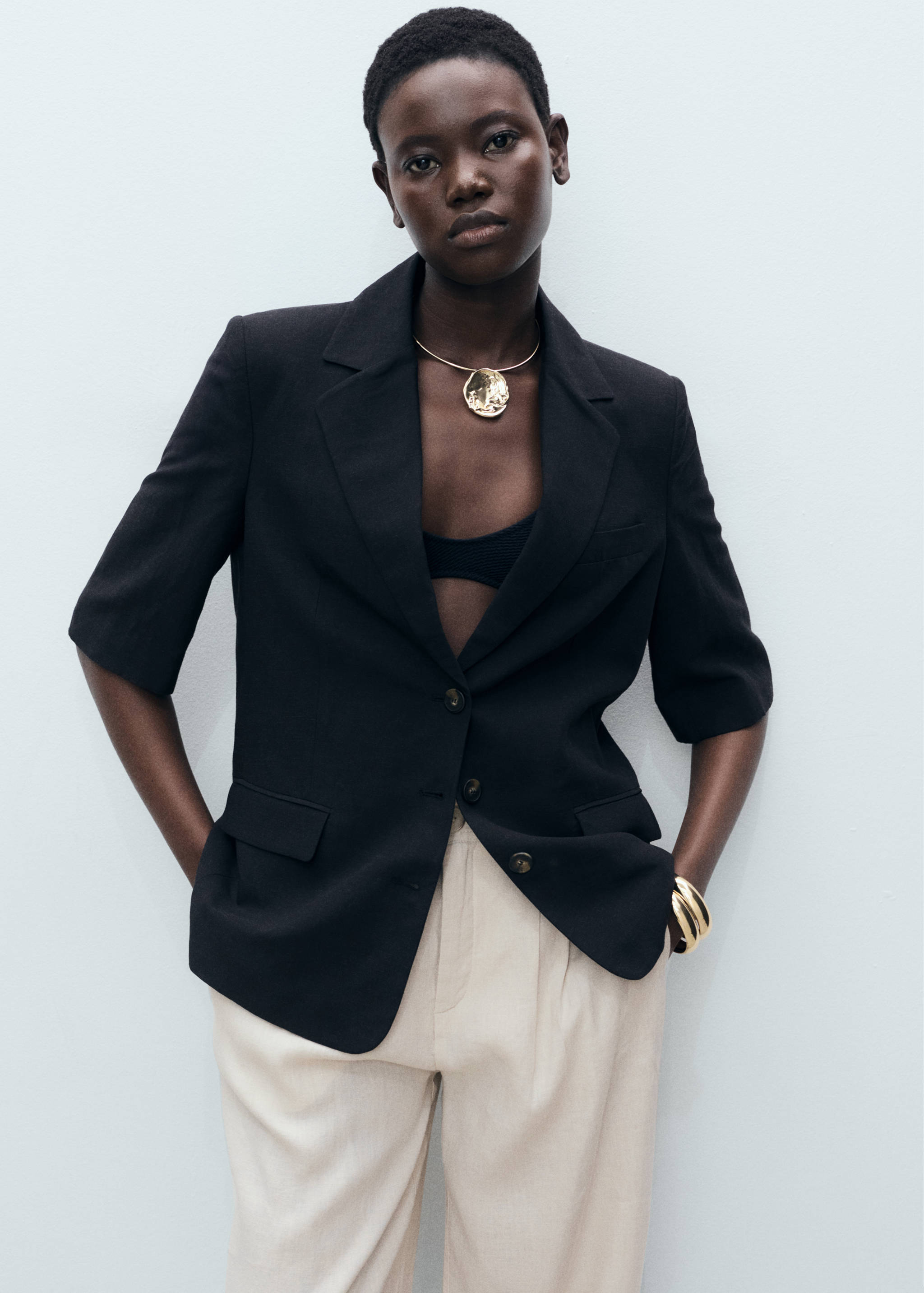 Pantalón lino botón carey - Detalle del artículo 1