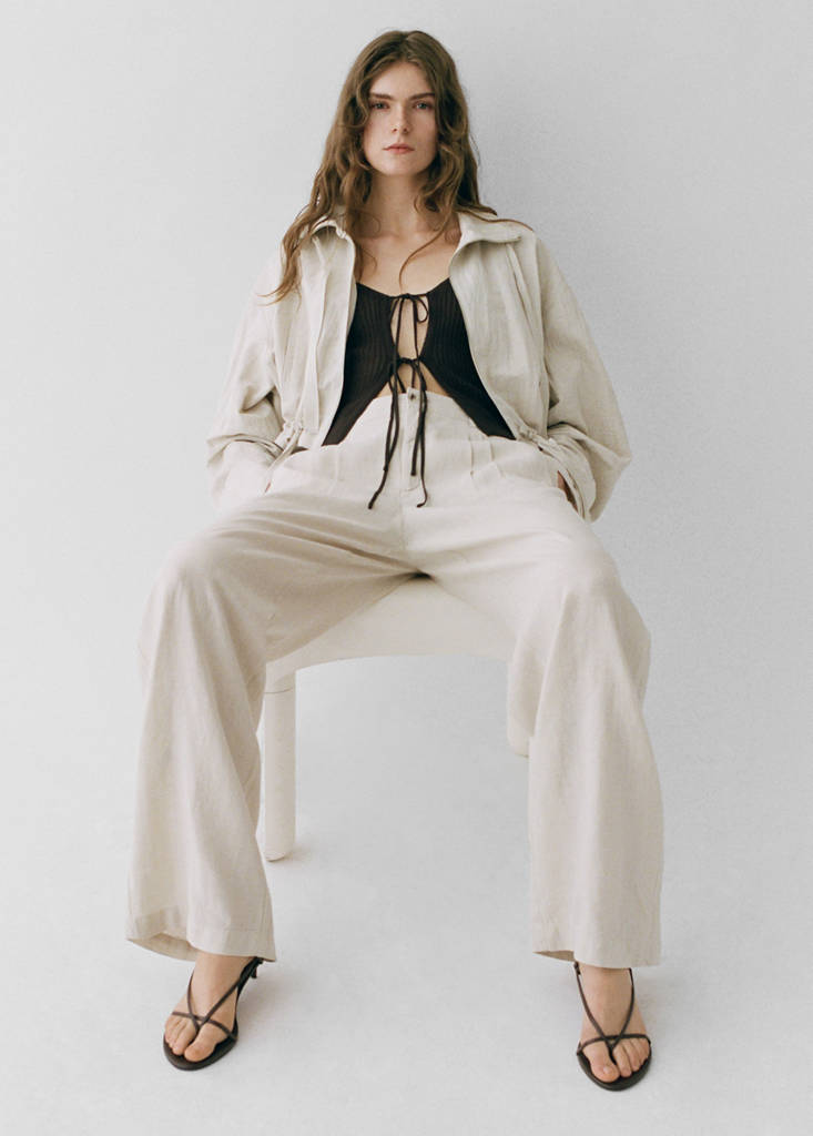 Linen trousers with tortoiseshell button — Light/Pastel Grey