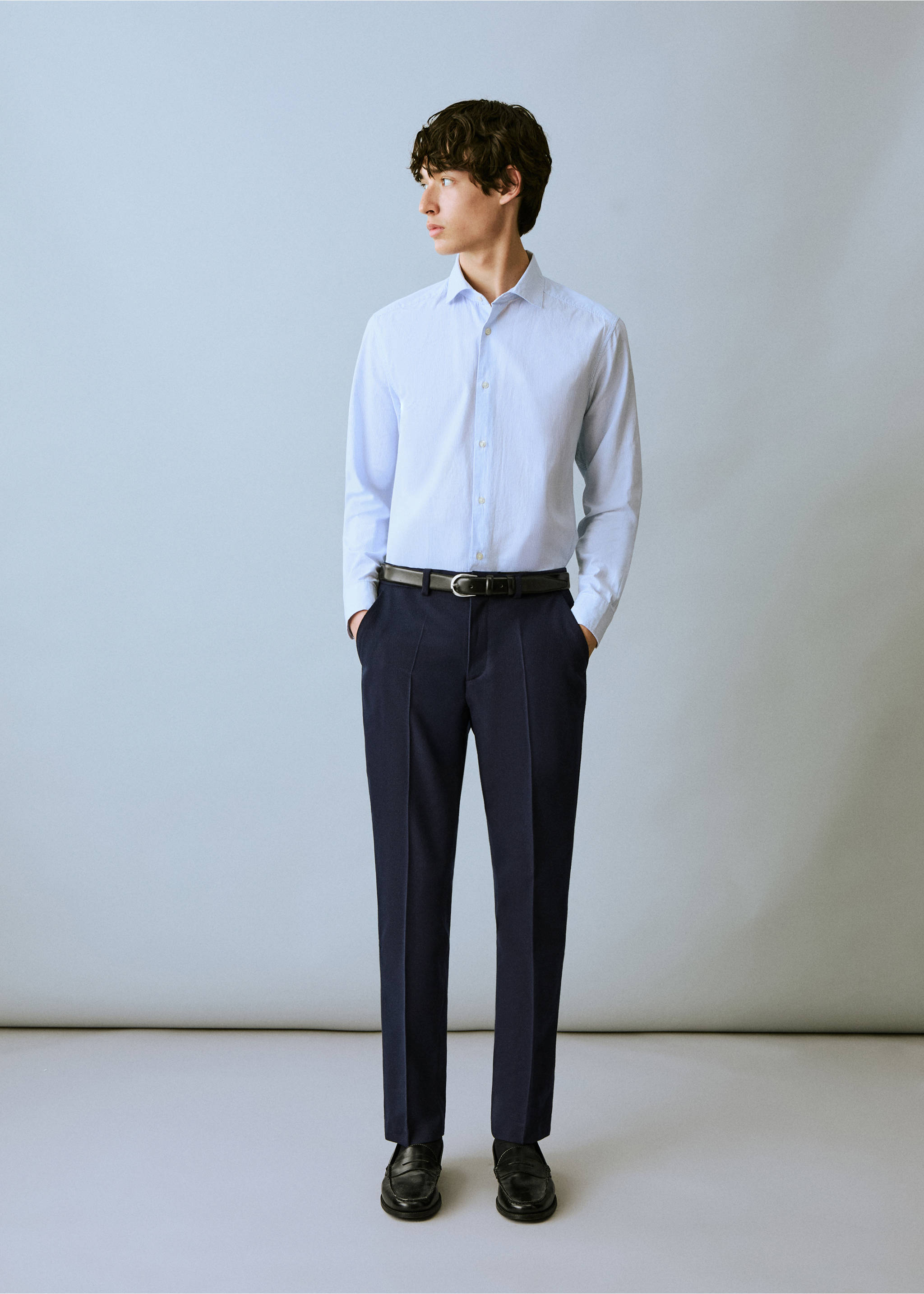 Pantalón traje piqué - Plano general, Azul marino. Ref: 87078259-00.