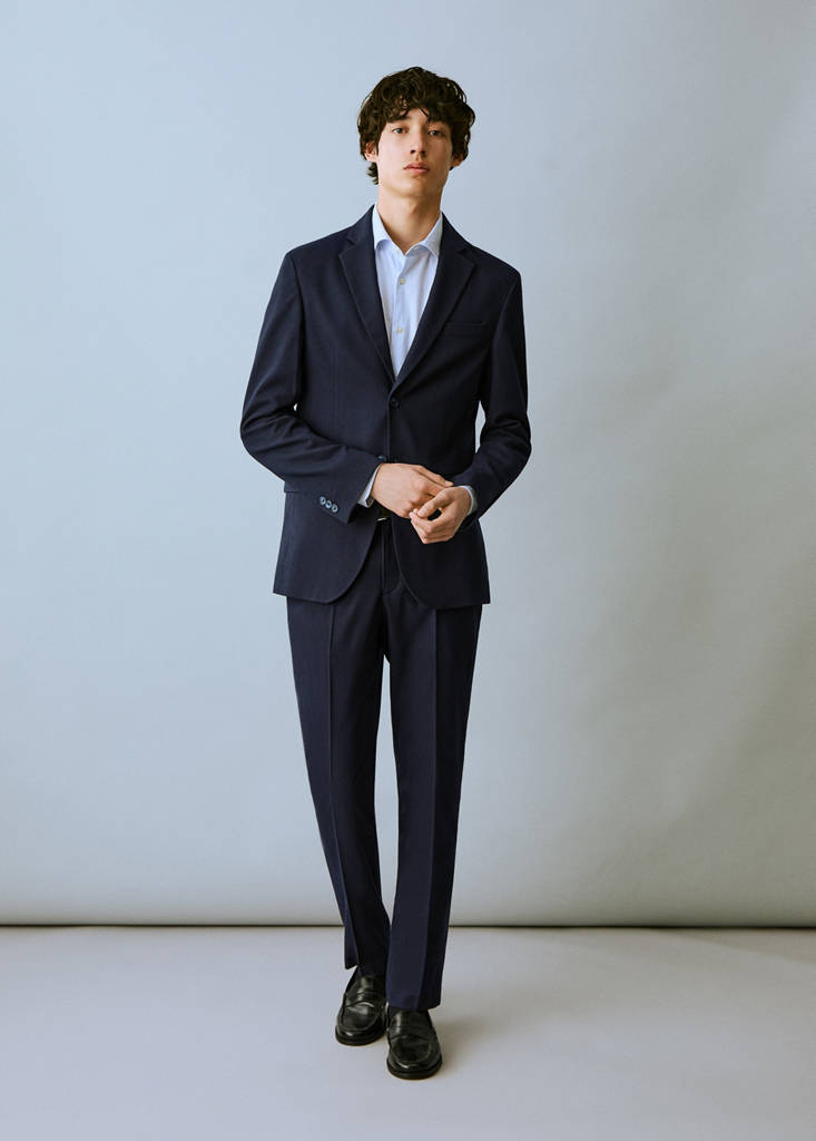 Pique suit trousers — Navy