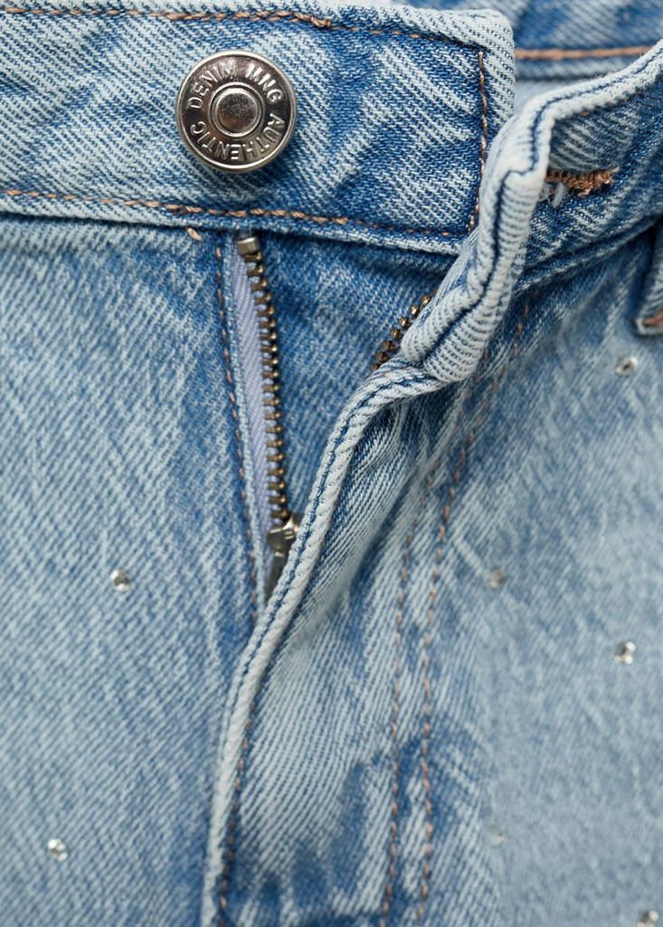 Low-waist shorts with rhinestones — Light Blue