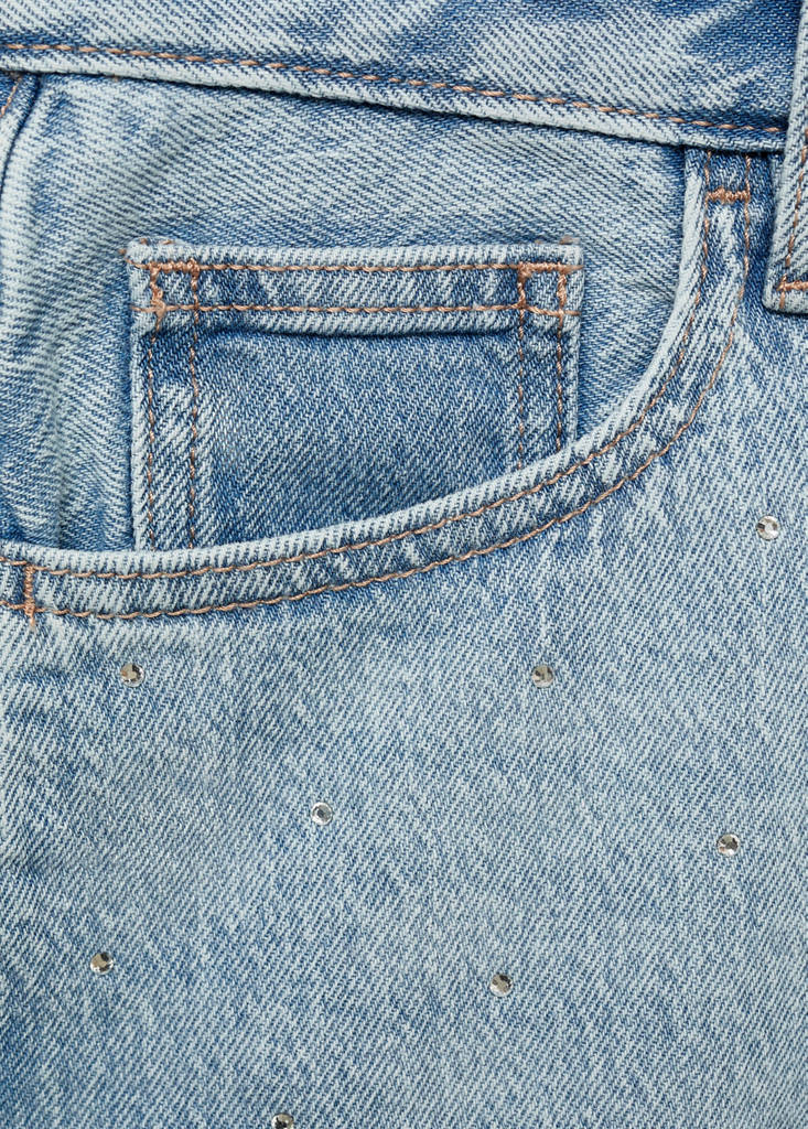 Low-waist shorts with rhinestones — Light Blue