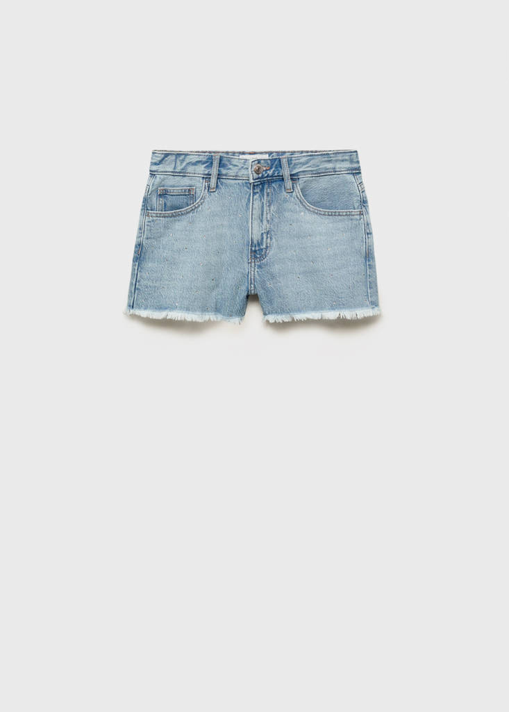 Low-waist shorts with rhinestones — Light Blue