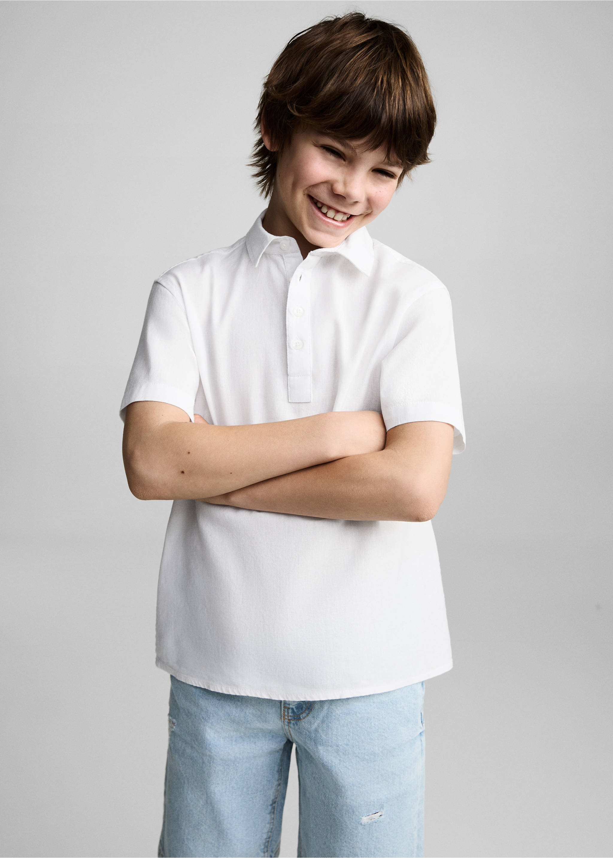 Camisa manga corta lino - Plano medio, Blanco. Ref: 87078266-00.