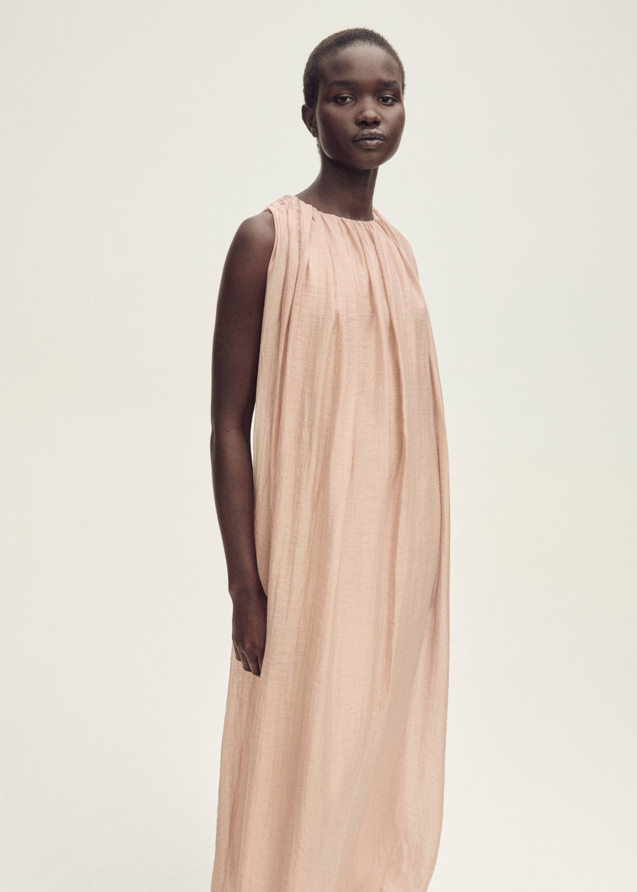 蓬松裙摆褶皱连衣裙 - null