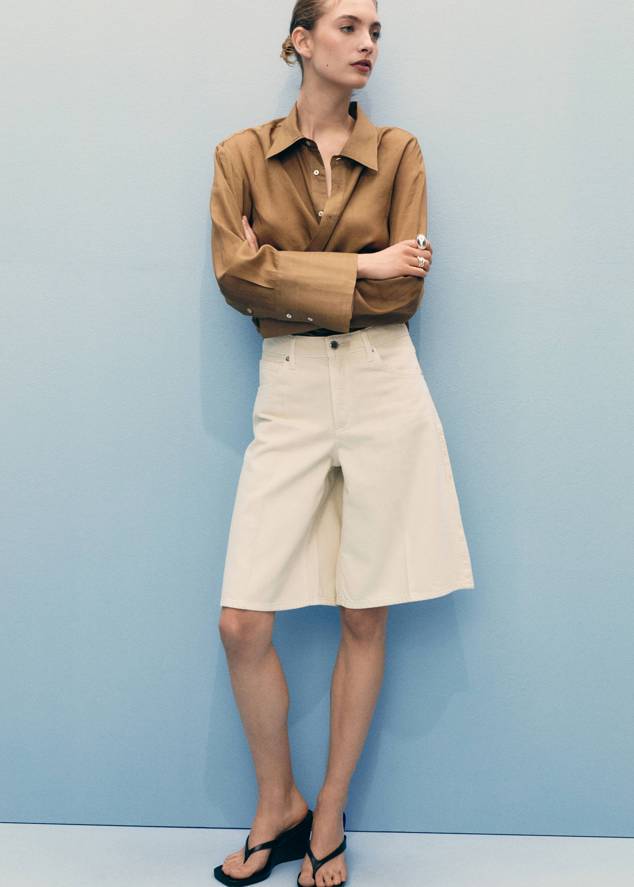 Denimbermudas med hög midja - Allmän bild