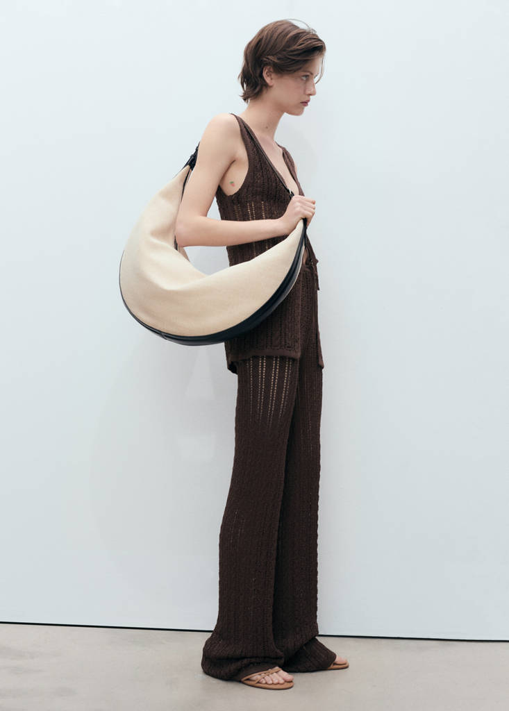 Straight-fit openwork knitted trousers — Chocolate