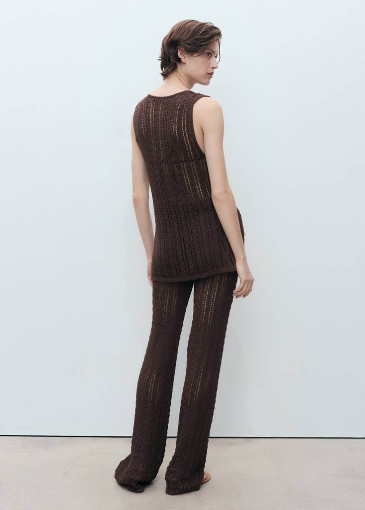 Straight-fit openwork knitted trousers — Chocolate