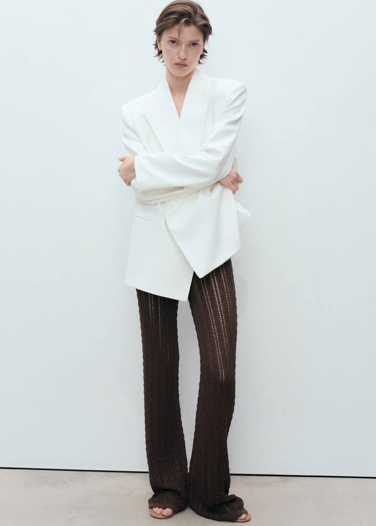 Straight-fit openwork knitted trousers — Chocolate