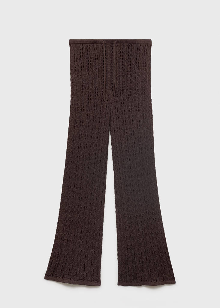 Straight-fit openwork knitted trousers — Chocolate
