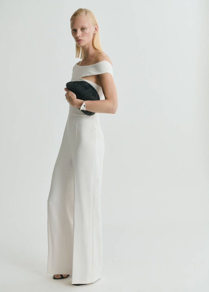 MANGO - Combinaison à col asymétrique blanc cassé - M