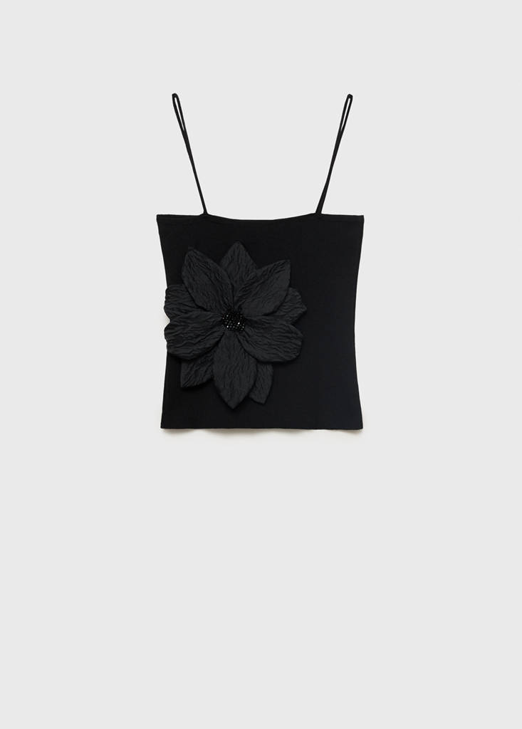 Maxi-flower knitted top with straps — Black