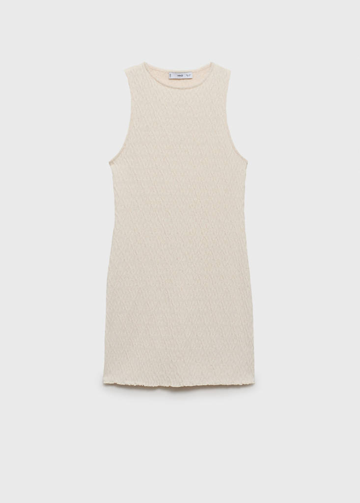 Fitted textured knitted dress — Ecru