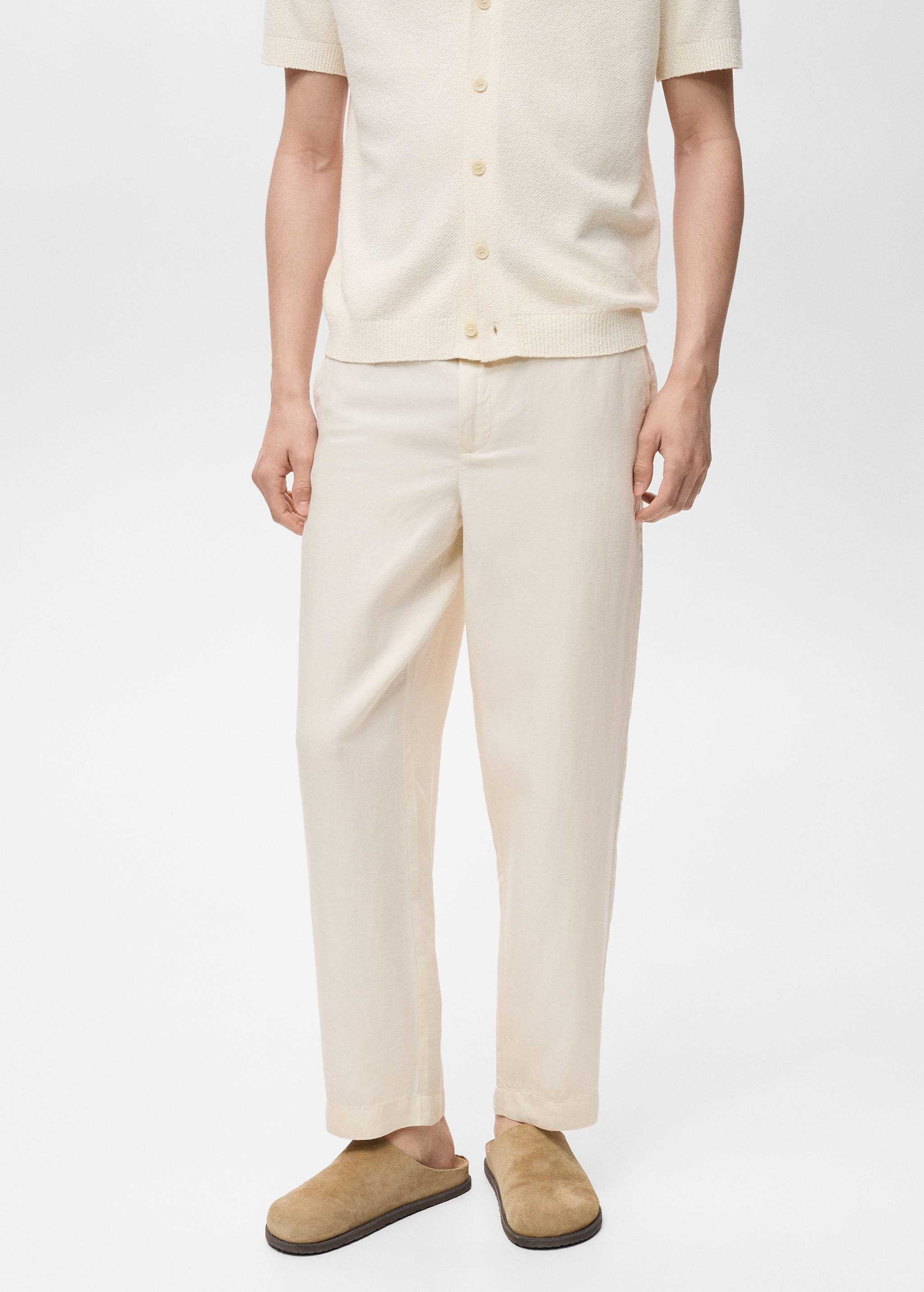 Hose aus Leinenmischgewebe mit elastischem Bund - Mittlere Ansicht