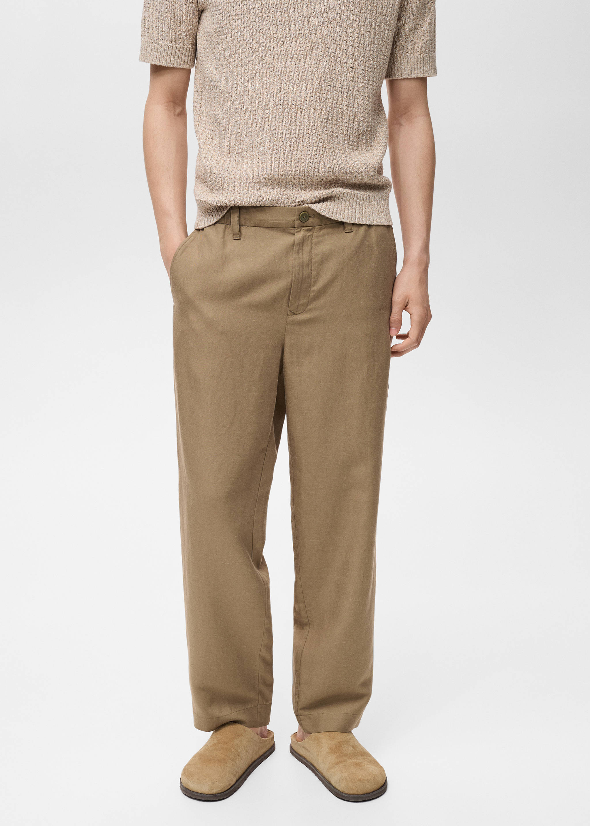 Hose aus Leinenmischgewebe mit elastischem Bund - Mittlere Ansicht
