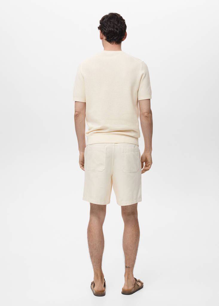 Openwork knitted cotton t-shirt — Ivory White