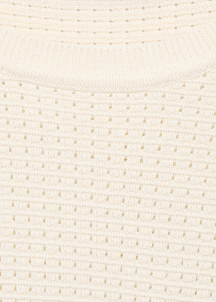 Openwork knitted cotton t-shirt — Ivory White