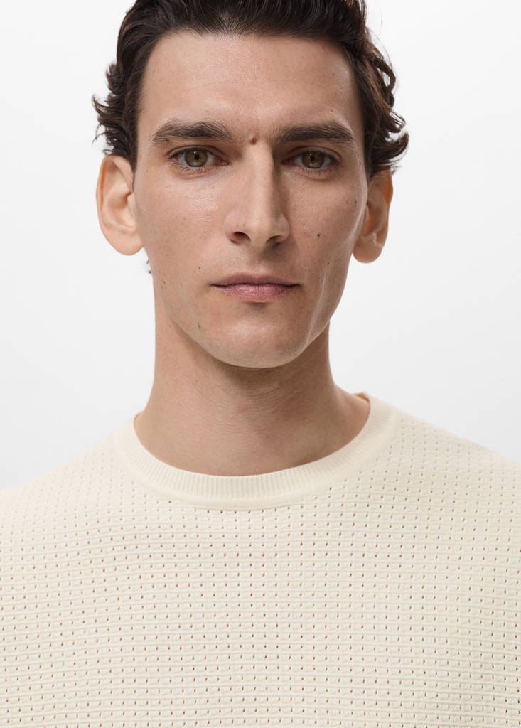Openwork knitted cotton t-shirt — Ivory White