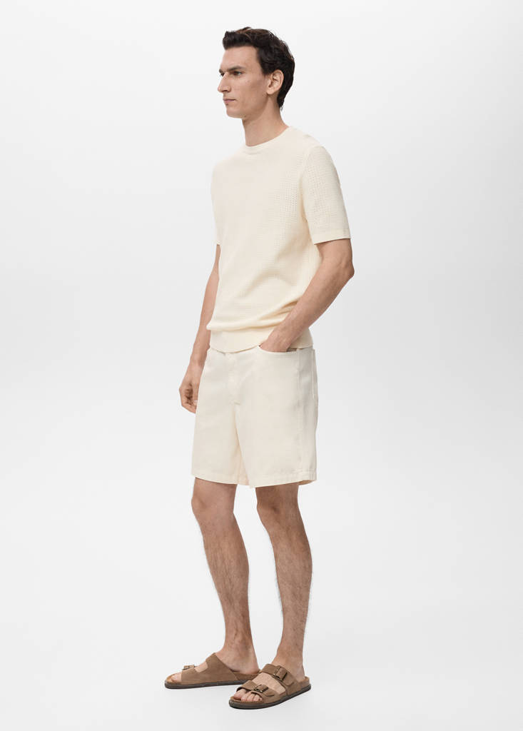 Openwork knitted cotton t-shirt — Ivory White