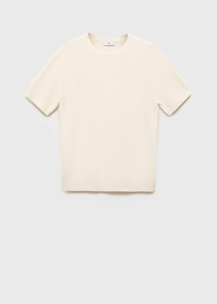 Openwork knitted cotton t-shirt — Ivory White