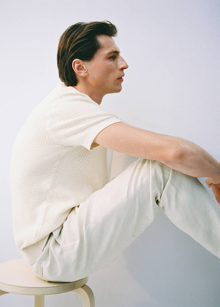 Openwork knitted cotton t-shirt — Ivory White