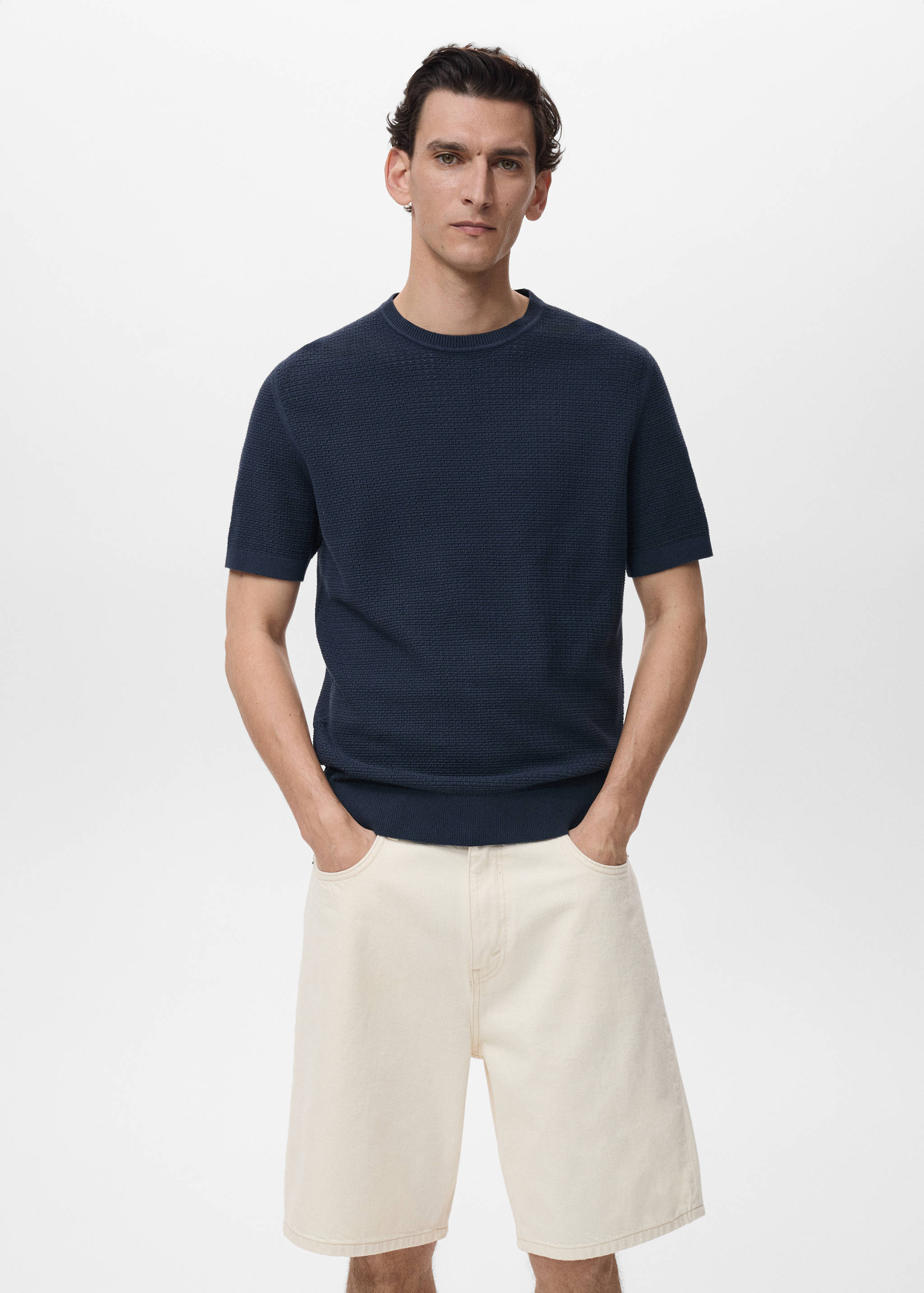 Openwork knitted cotton t-shirt - Medium plane