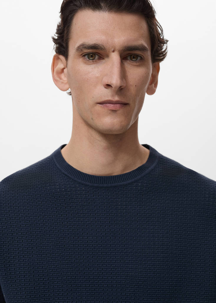 Openwork knitted cotton t-shirt — Ink Blue