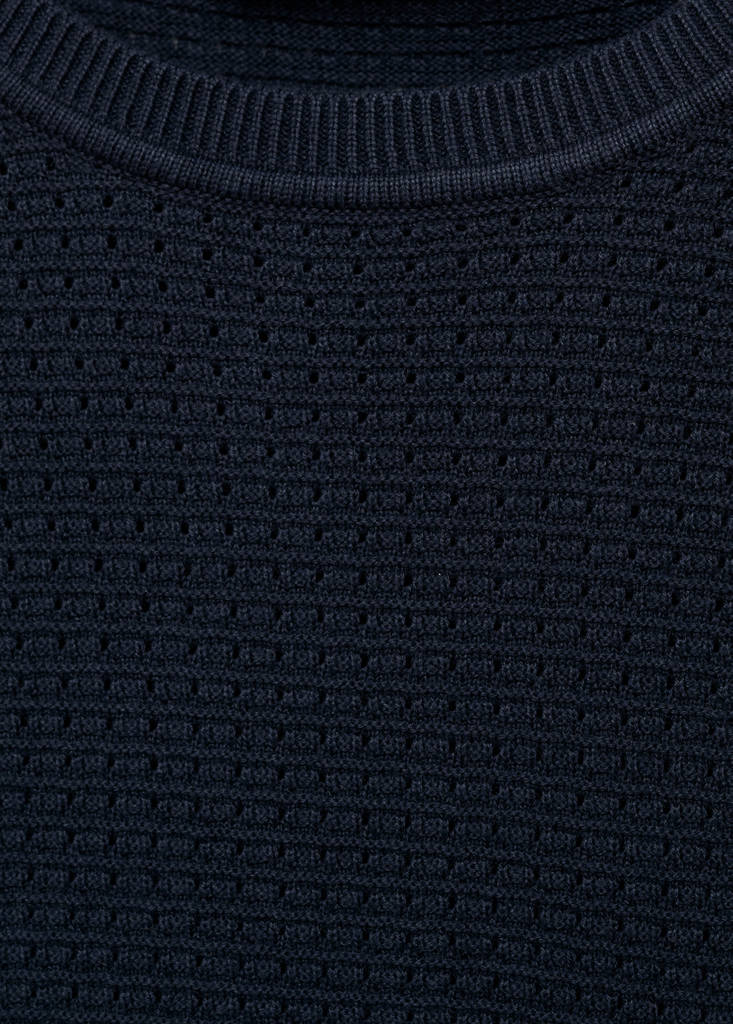 Openwork knitted cotton t-shirt — Ink Blue
