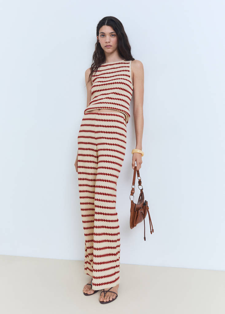 Knitted trousers with geometric print — Red