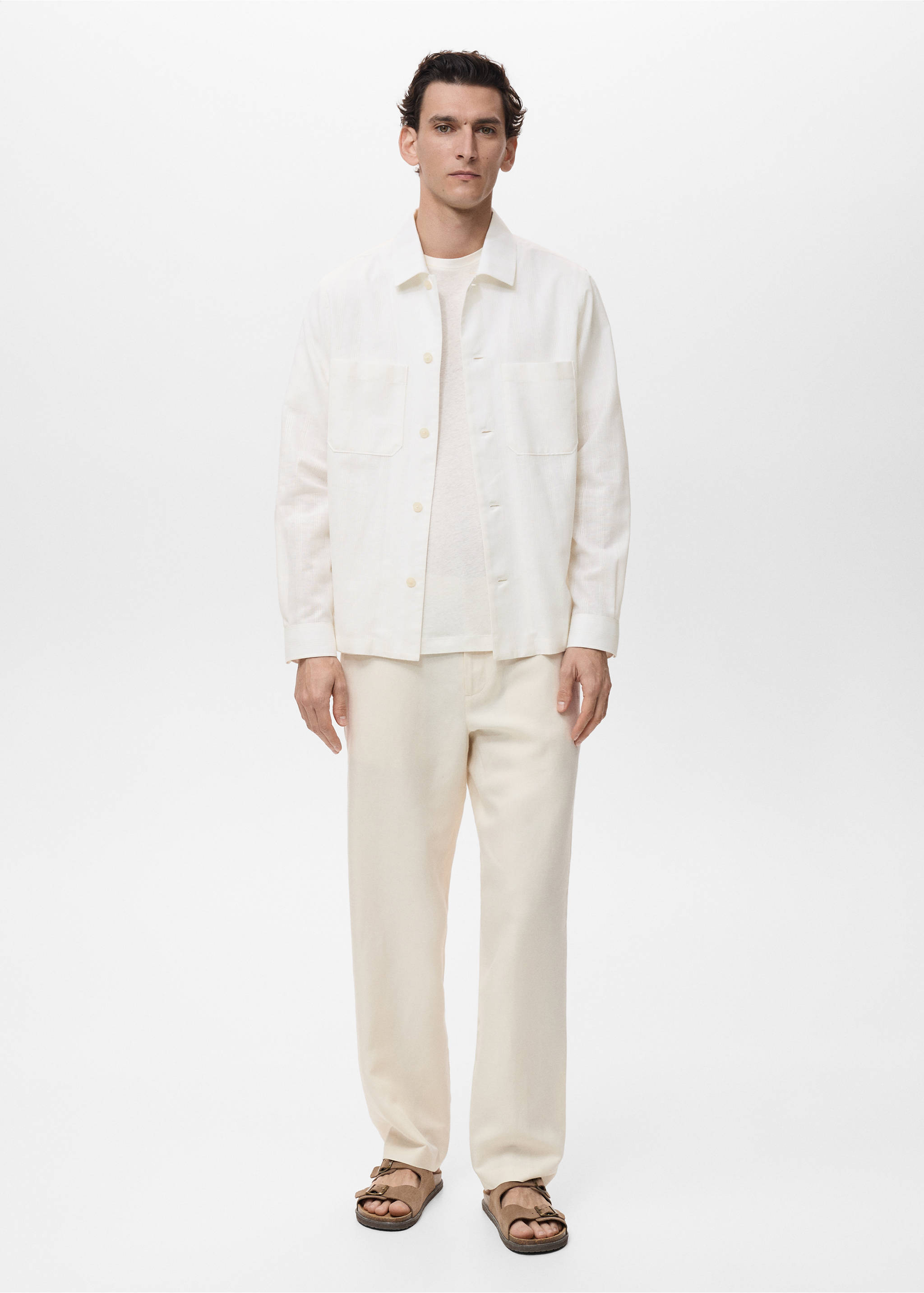 Linen-blend overshirt with pockets - General plane, Ecru. Ref: 87079216-00.