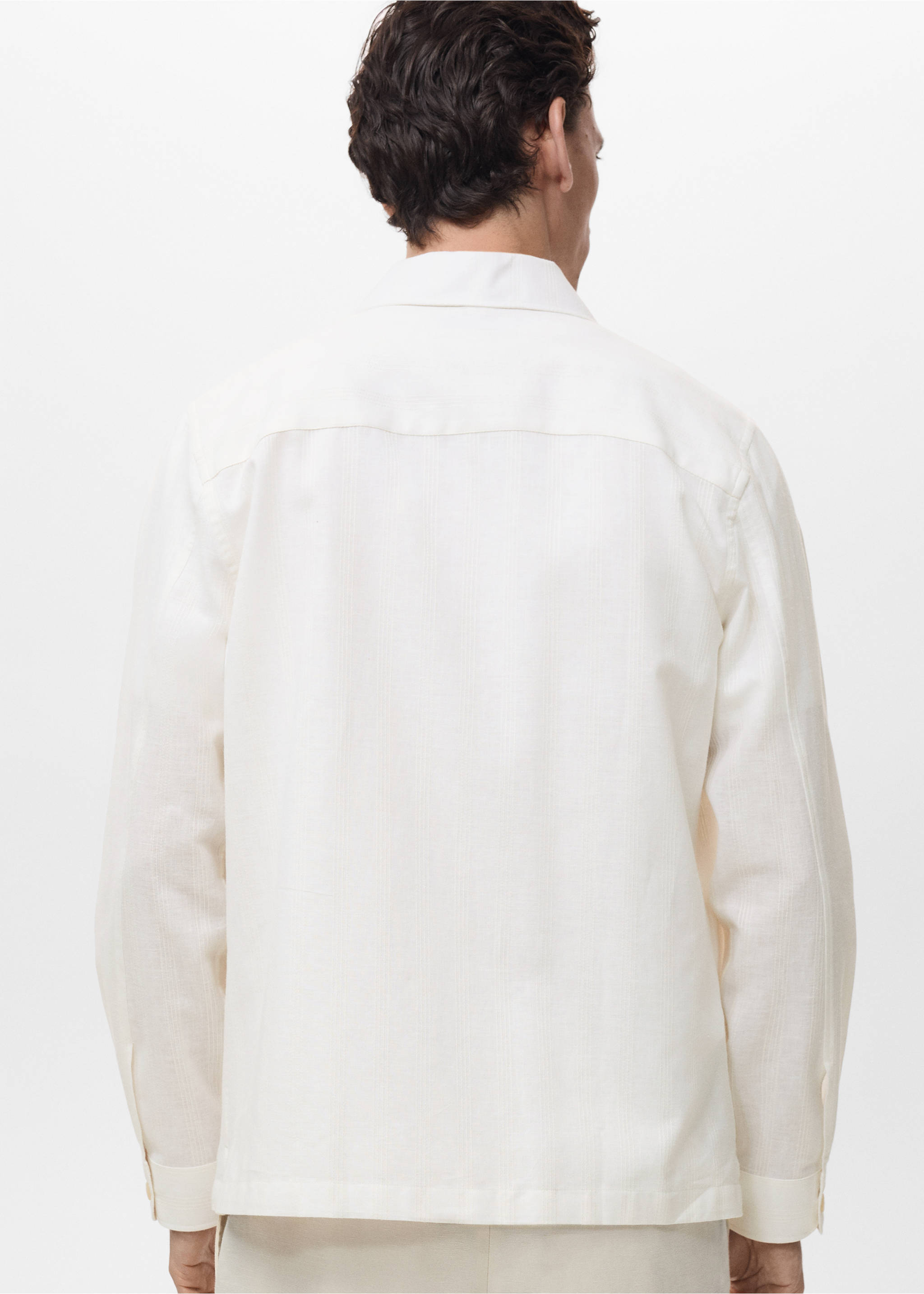 Linen-blend overshirt with pockets - Reverse of the article, Ecru. Ref: 87079216-00.