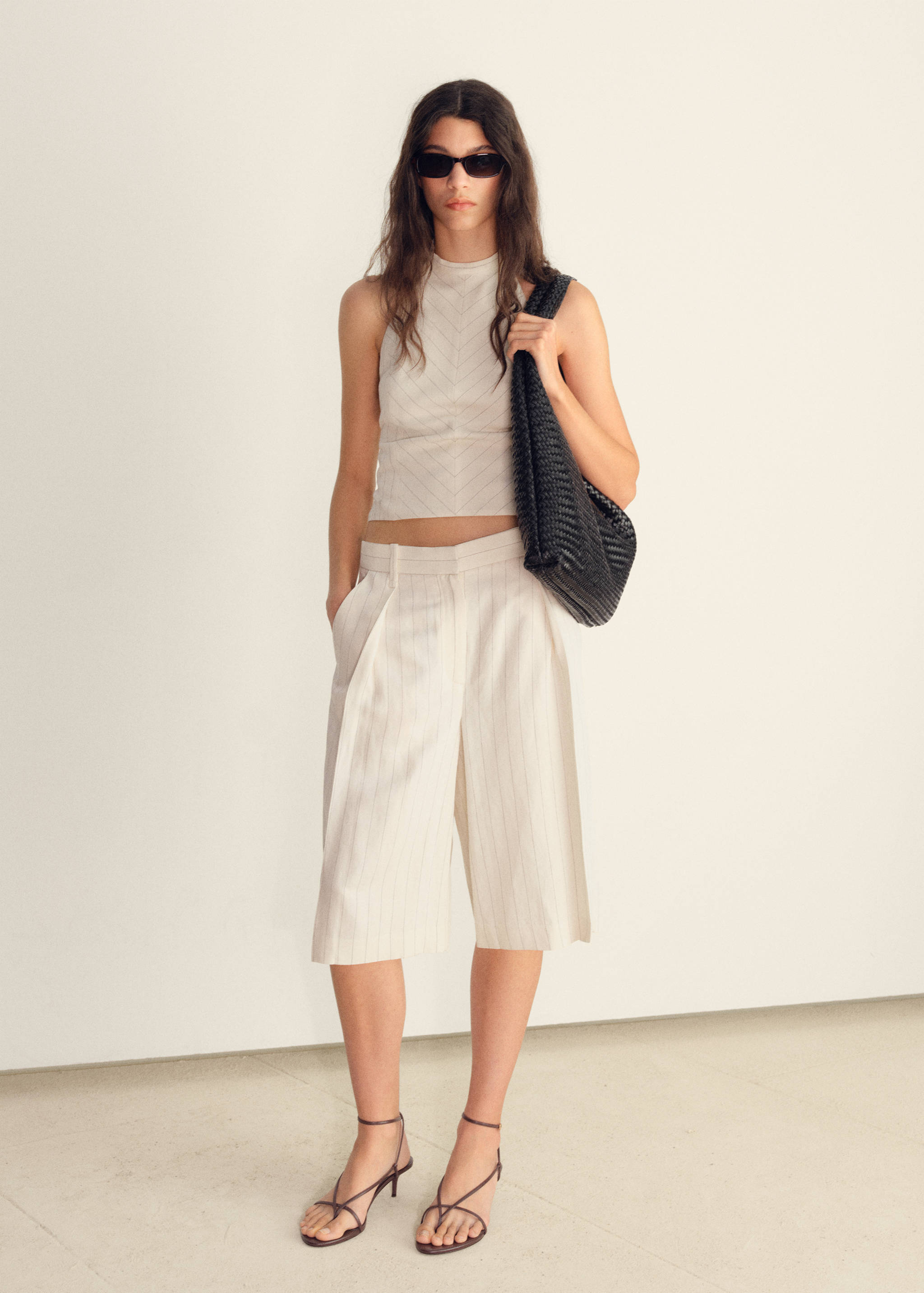 Striped linen-blend bermuda shorts - General plane