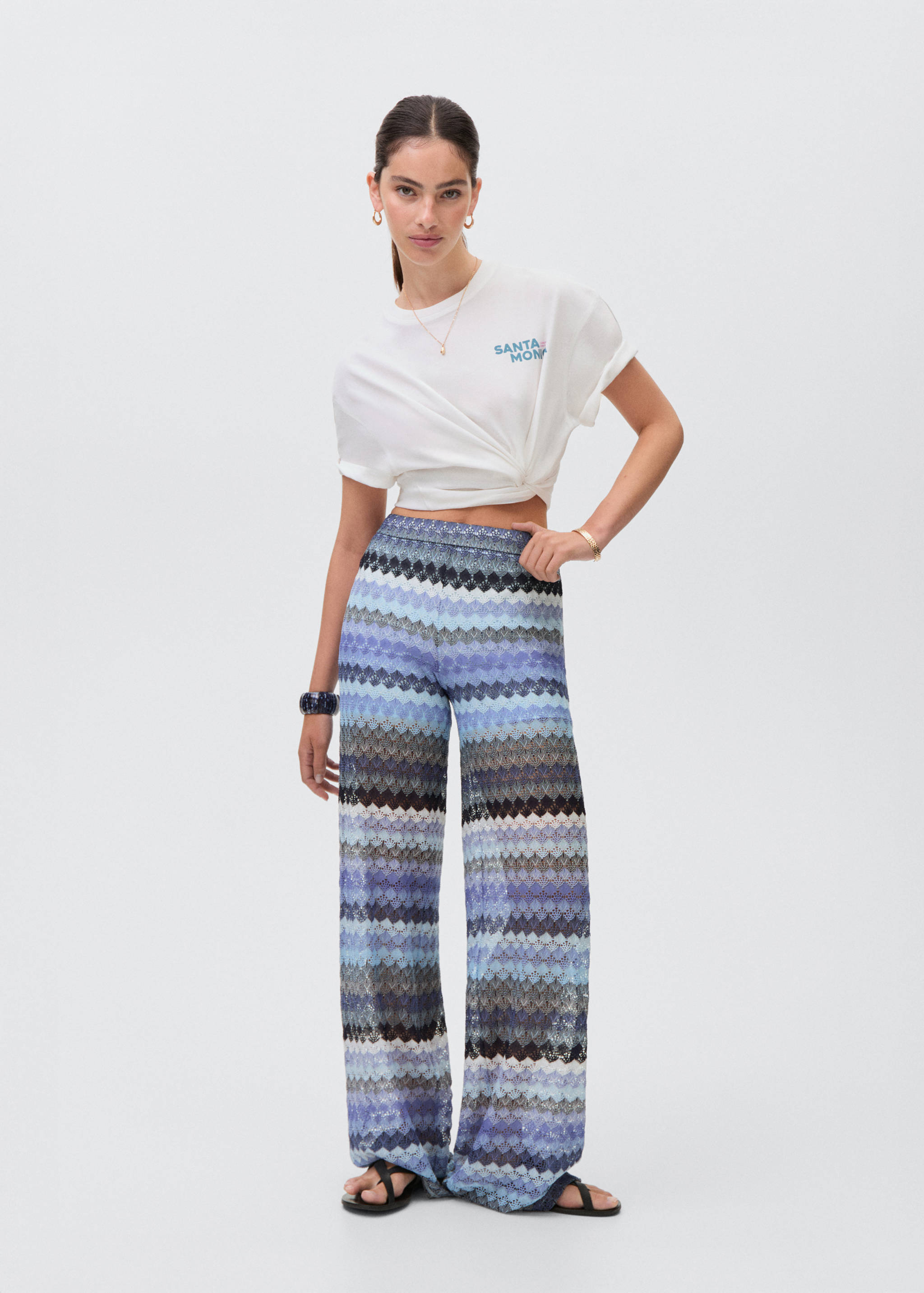 Zigzag openwork knitted trousers - General plane