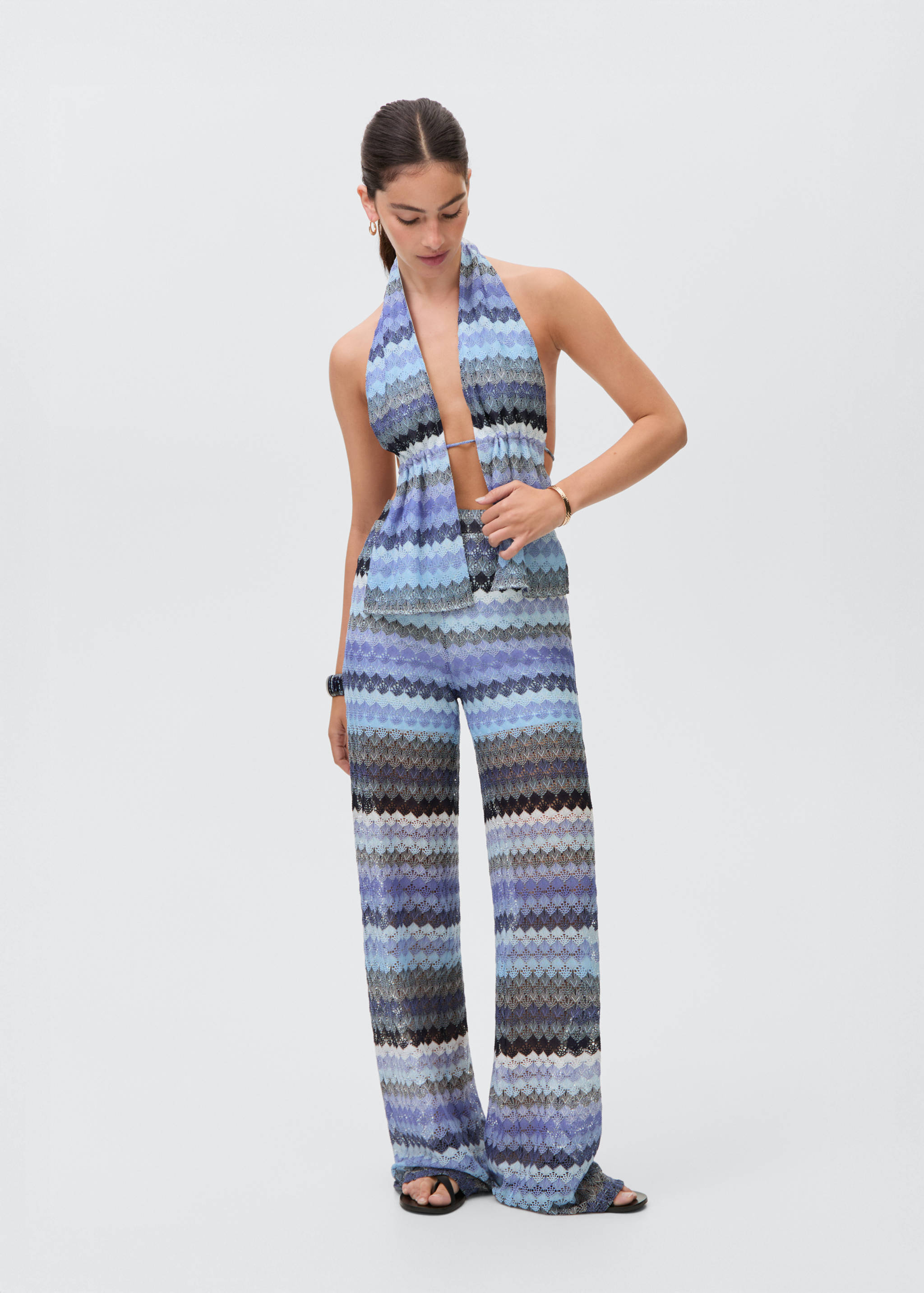 Zigzag openwork knitted trousers - Details of the article 1