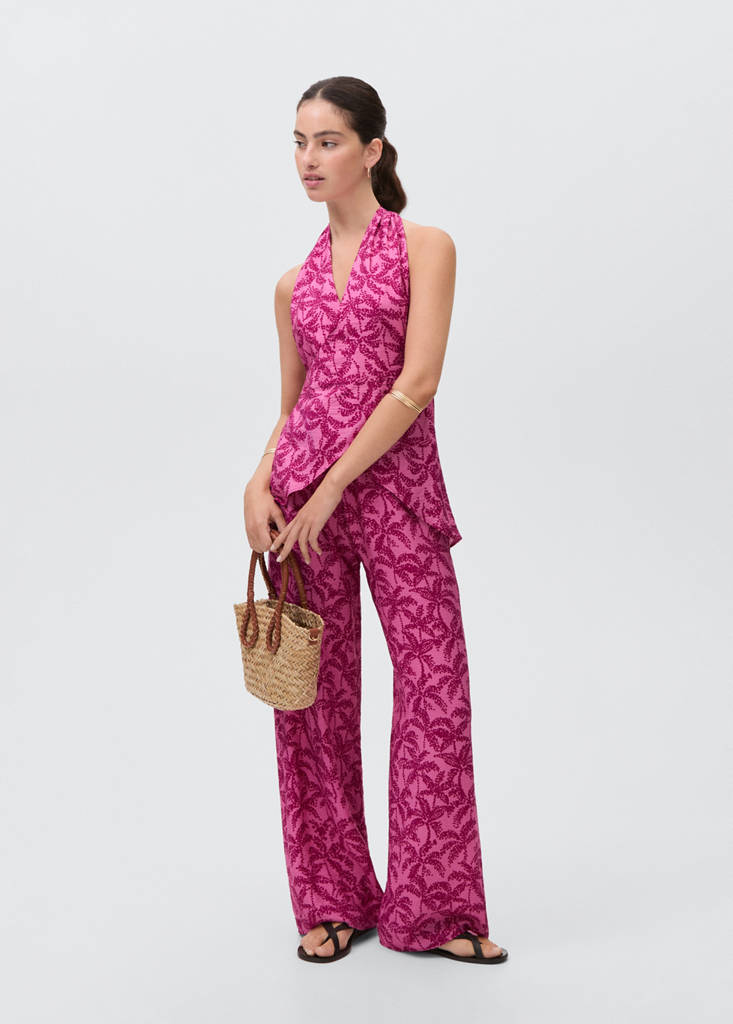 Palm tree print trousers — Fuchsia