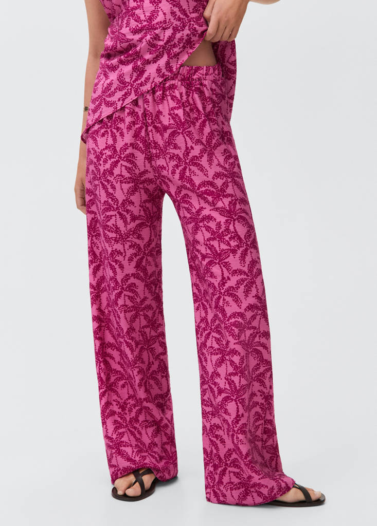Palm tree print trousers — Fuchsia