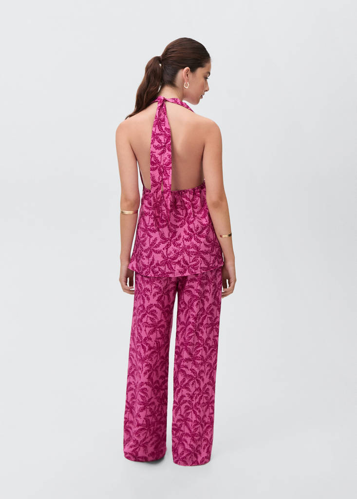 Palm tree print trousers — Fuchsia