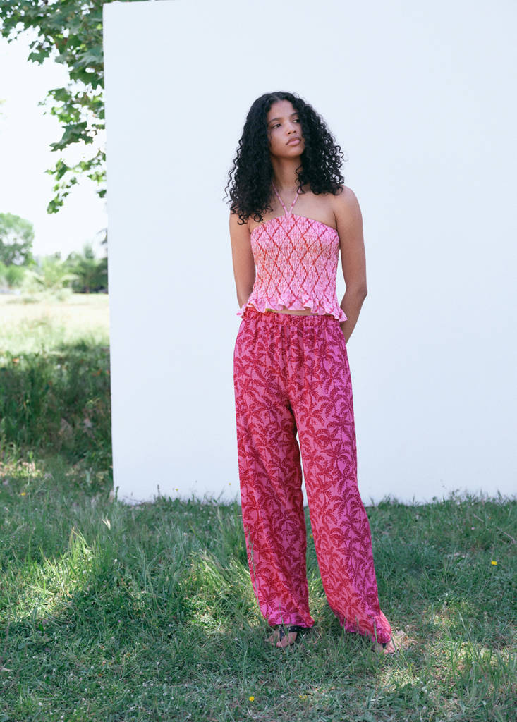 Palm tree print trousers — Fuchsia