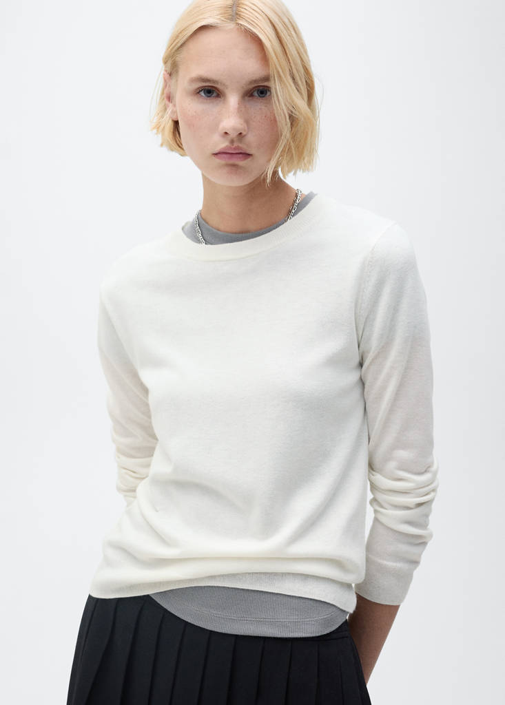 Wool-blend round-neck sweater — Ecru